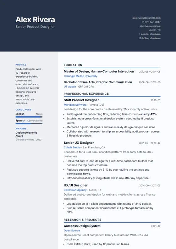 Designer Column template preview